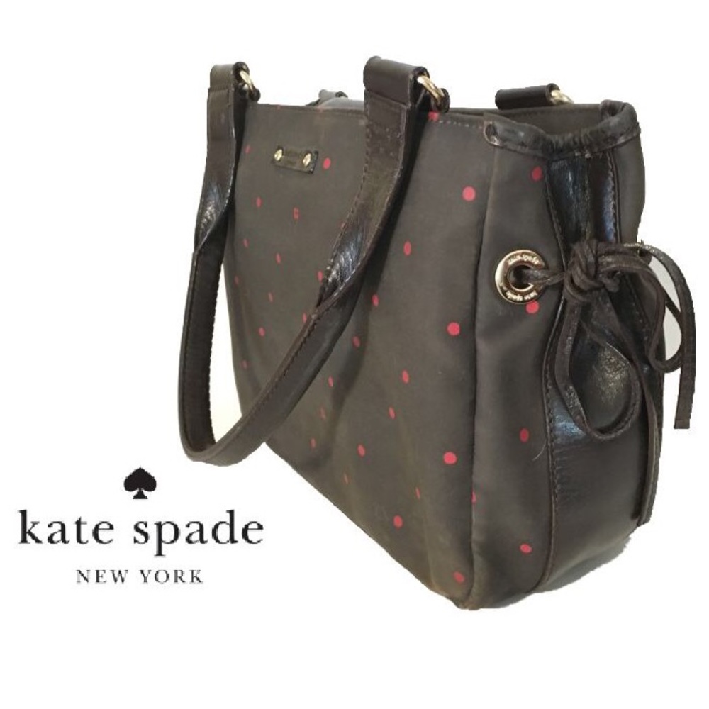 KATE SPADE Leather Gold Fabric Logo Tote Handbag